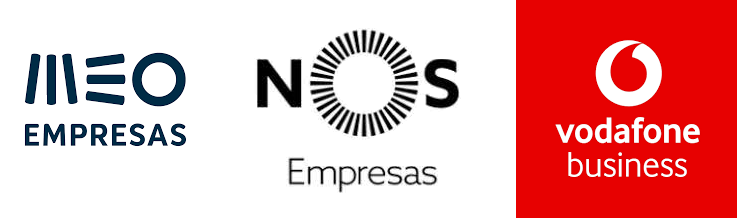 Logos MEO Empresas, NOS Empresas e Vodafone Business